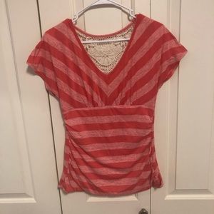 Pink Stripe v neck top